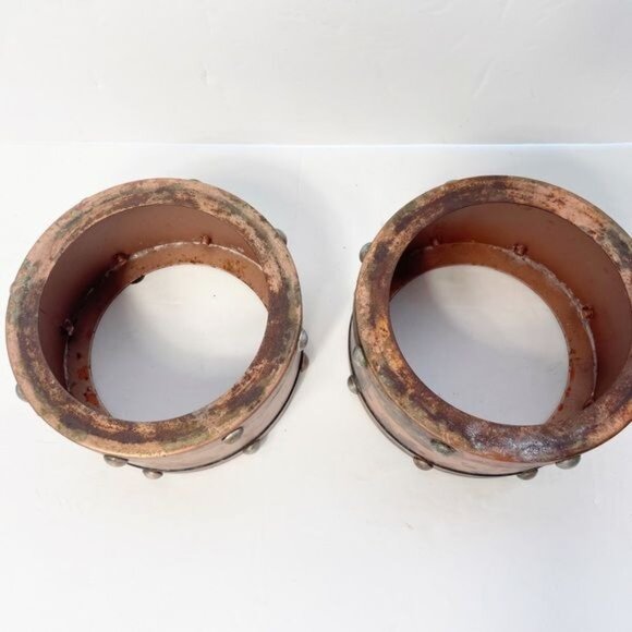 Copper Food Water Bowls for Cats or Small Dog Set of 2 Rivets Industrial - Picture 3 of 7